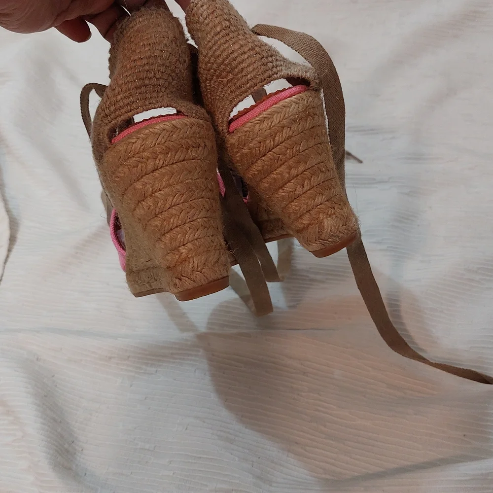 Penelope Chilvers Pink Espadrille Wedge Ankle Tie Sandals Size 40